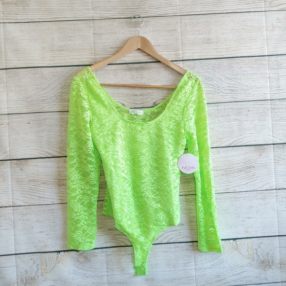Full Circle Trends Tops - 💟5/$25 NWT Neon Lime Green Lace Bodysuit L